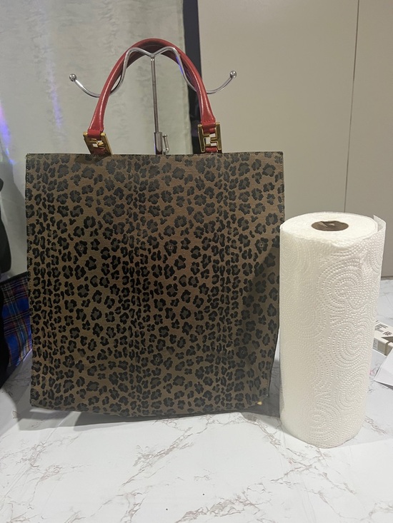 Fendi Handbags - Vintage Fendi Leopard Print Tote with Red Handles canvas